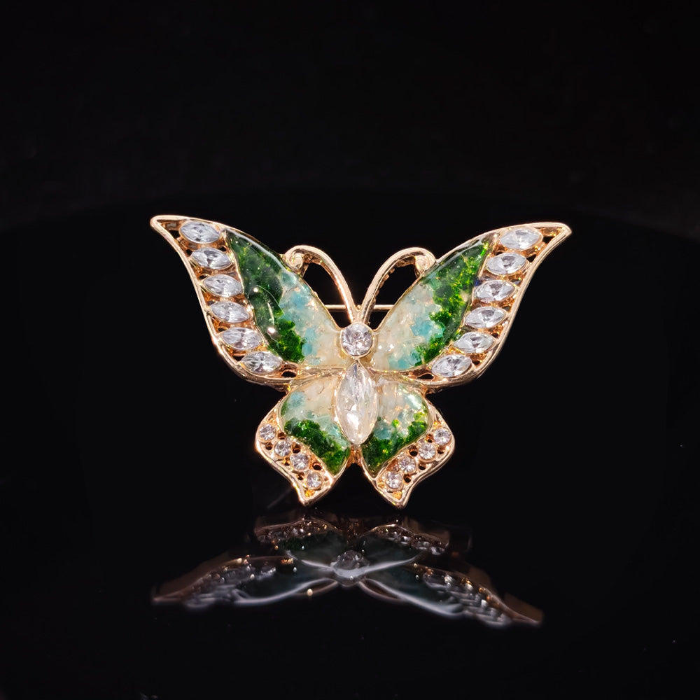 Jade Green Flying Butterfly Brooch