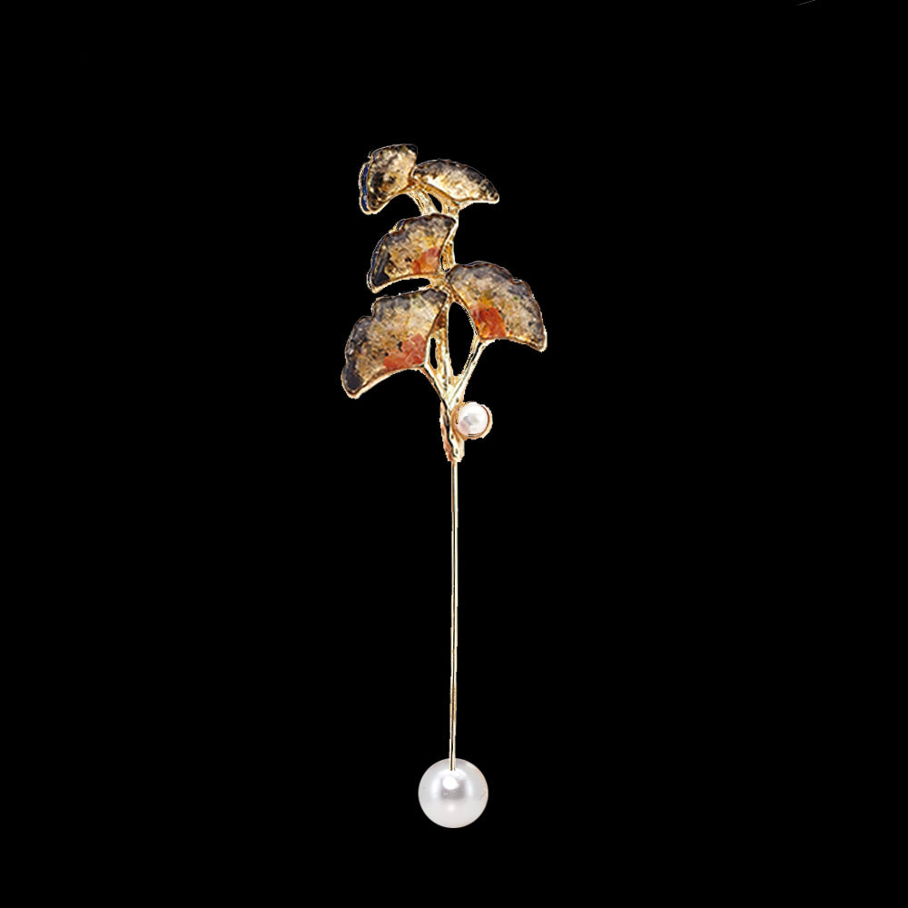 Dunhuang-Colored Ginkgo Leaf Brooch