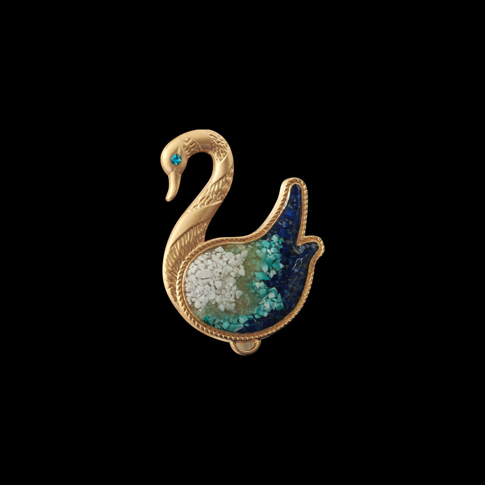 Blue-and-White Swan Brooch