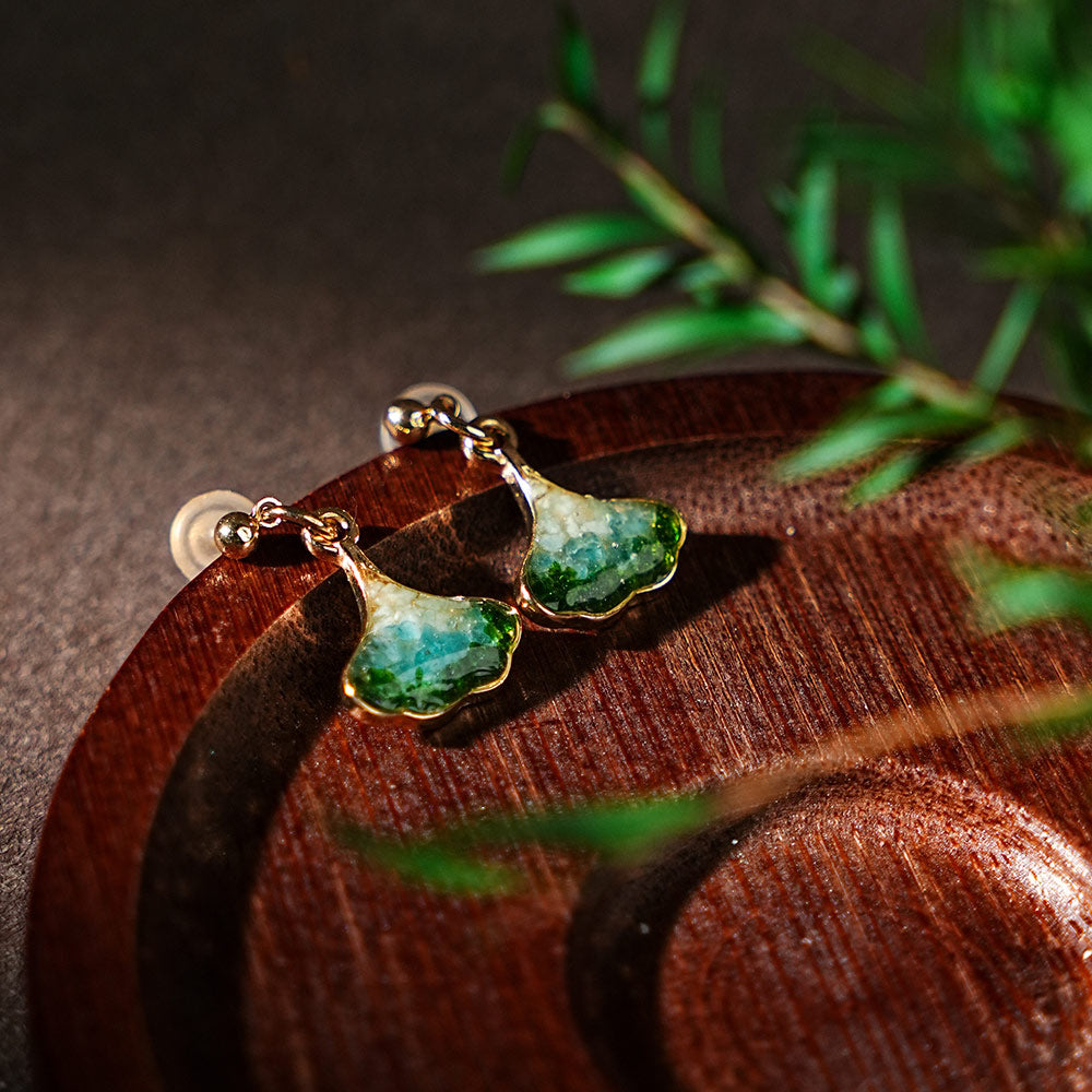 Studs – Ginkgo Leaf, Emerald Green