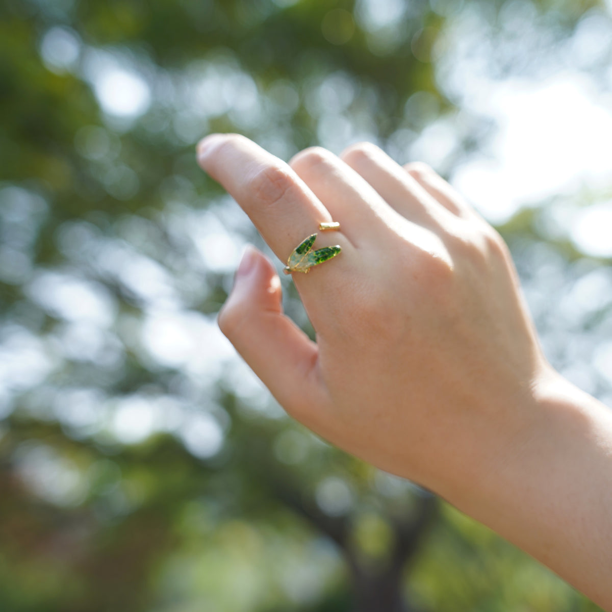 Jade Green Gradient Bamboo Leaf Ring – B Style