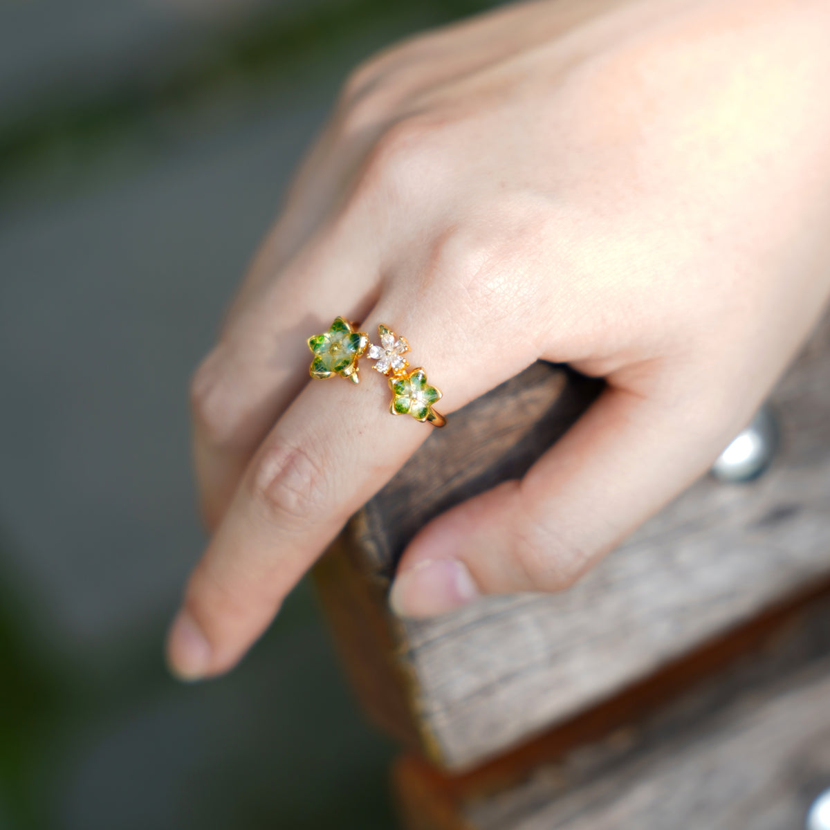 Jade Green Peach Blossom Ring