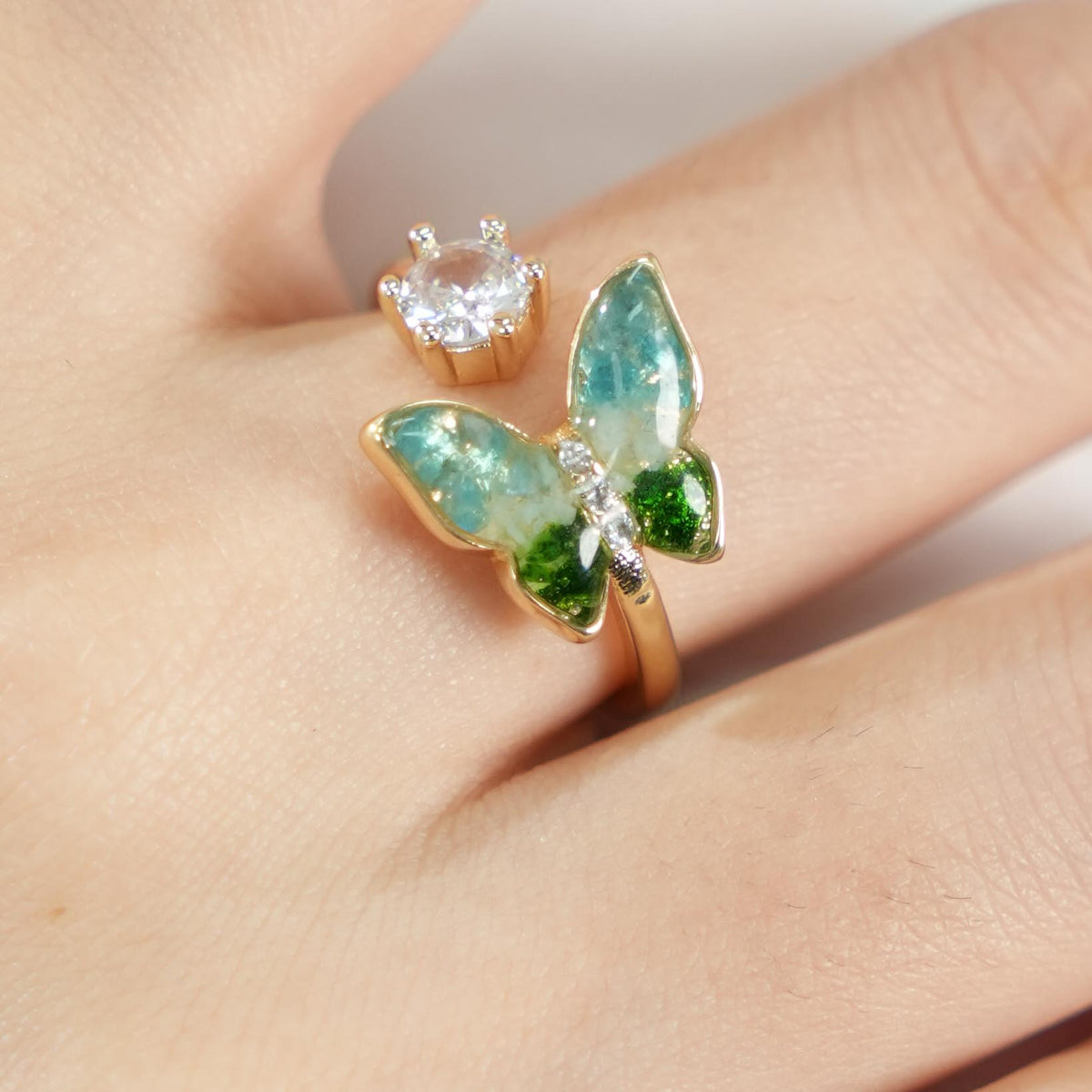 Jade Green Gradient Butterfly Ring