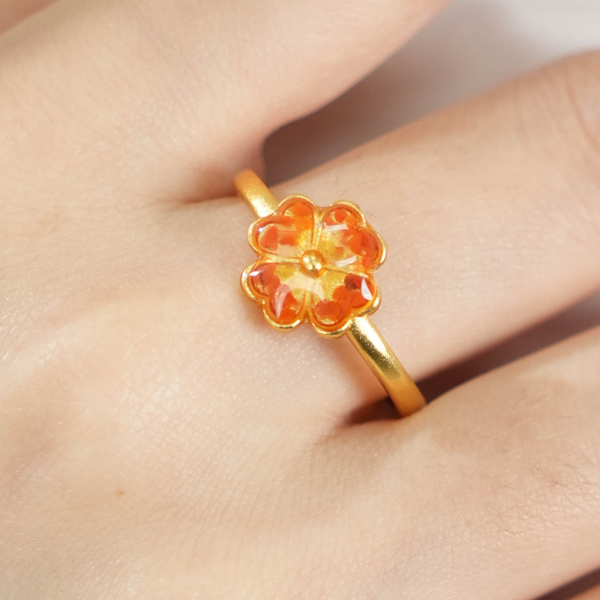 Adjustable Ring – Southern Red Four-Leaf Clover
