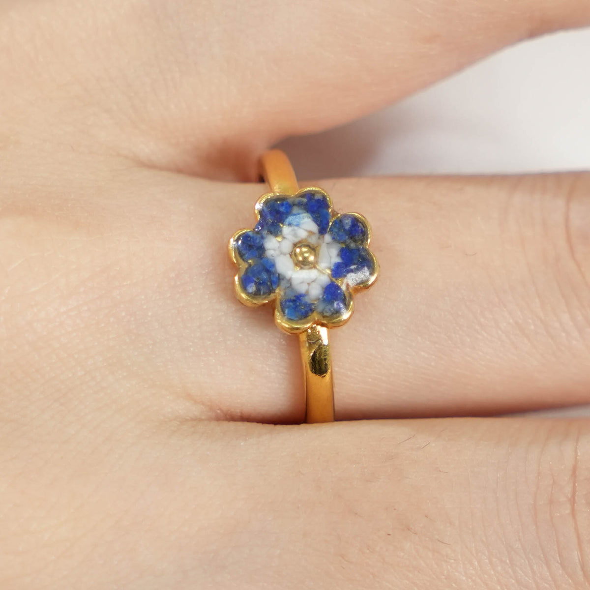 Blue & White Four-Leaf Clover Adjustable Ring