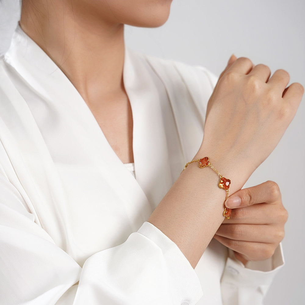 Bracelet – Four-Leaf Clover, Prosperous Red Series