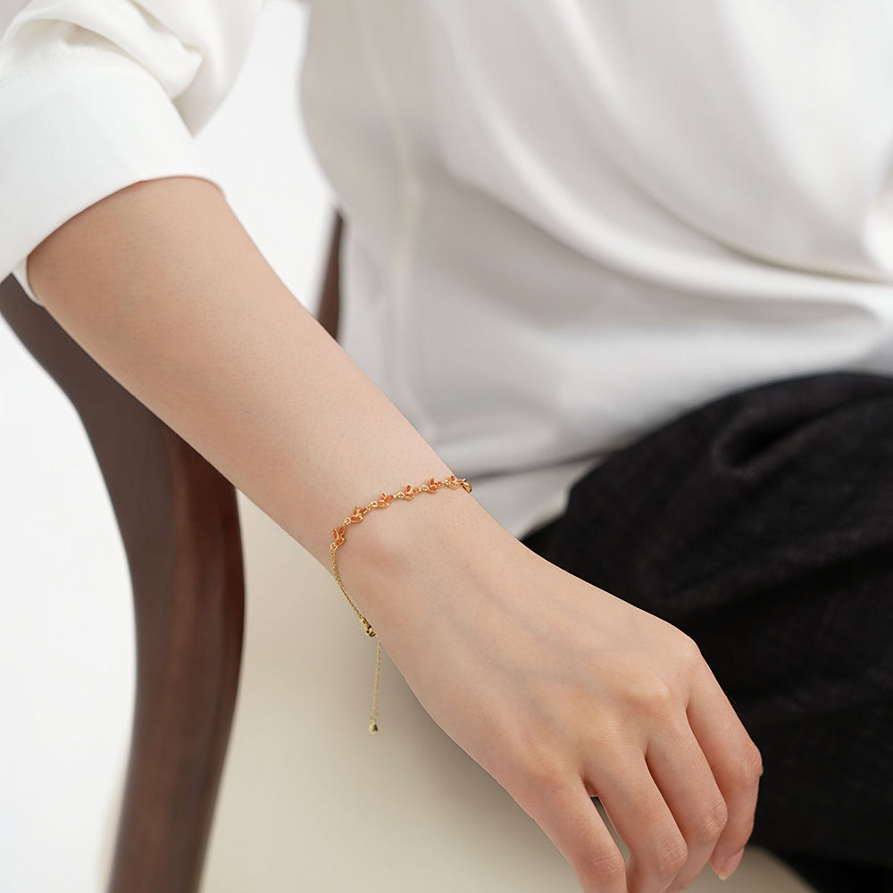 Bracelet – Tiny Leaf, Prosperous Red Series