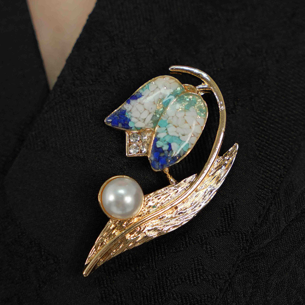 Blue-and-White Tulip Brooch