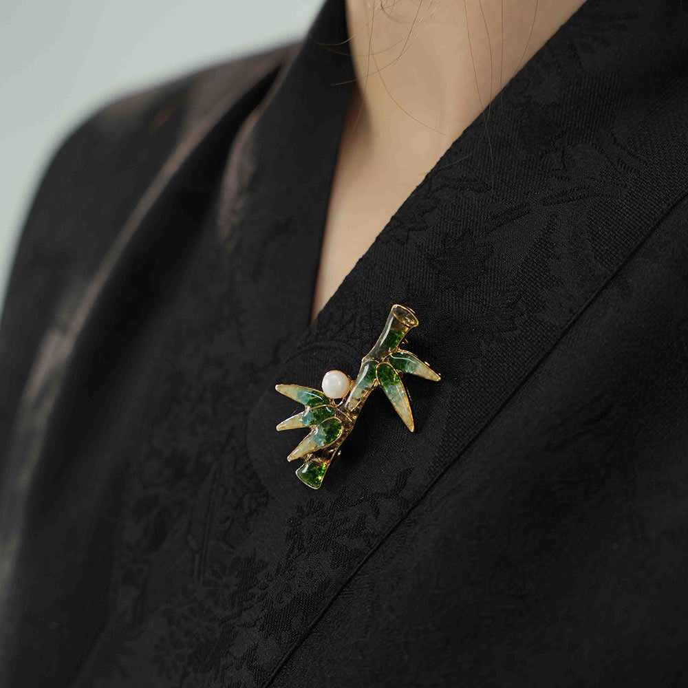 Jade Green Bamboo Brooch