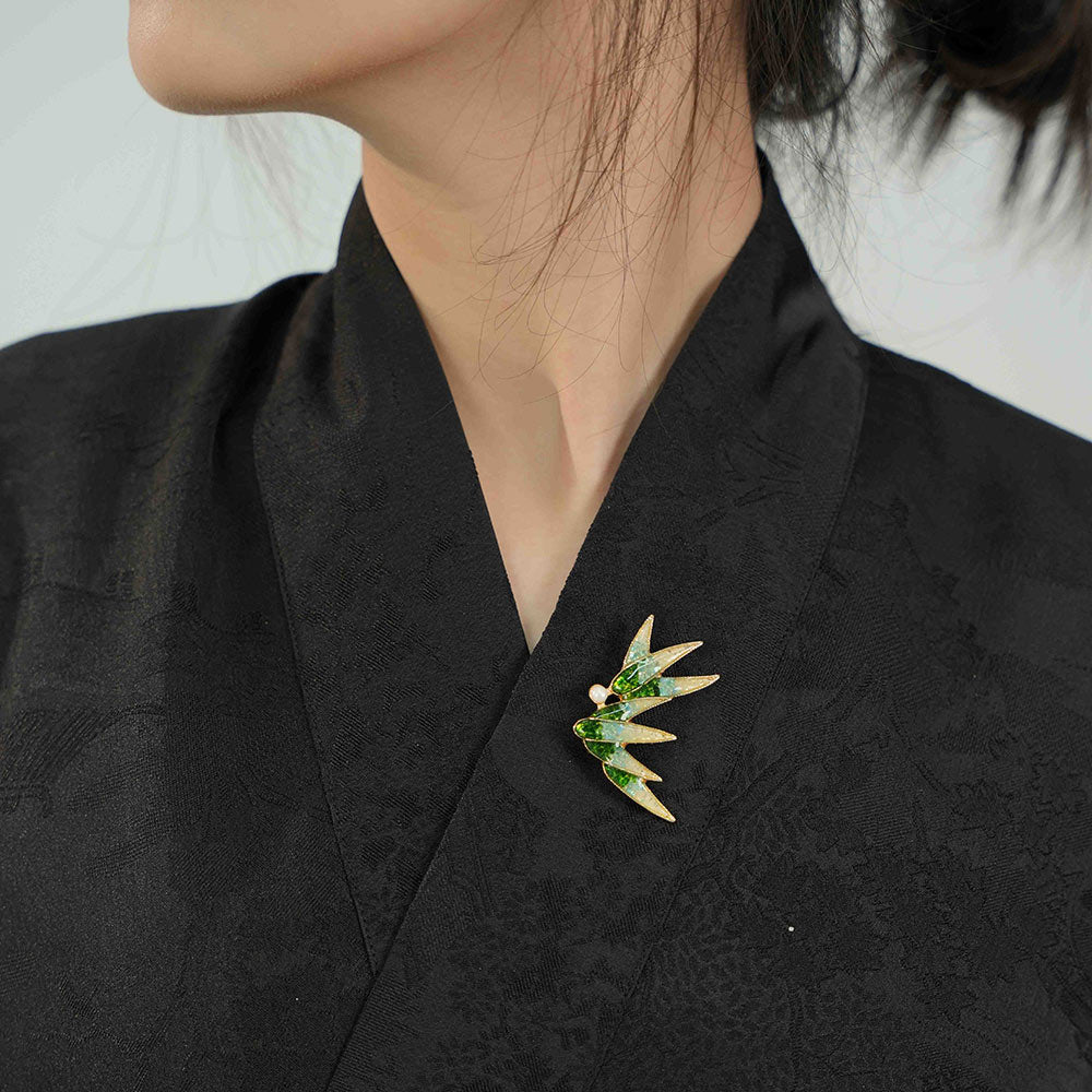 Jade Green Bamboo Leaf Brooch