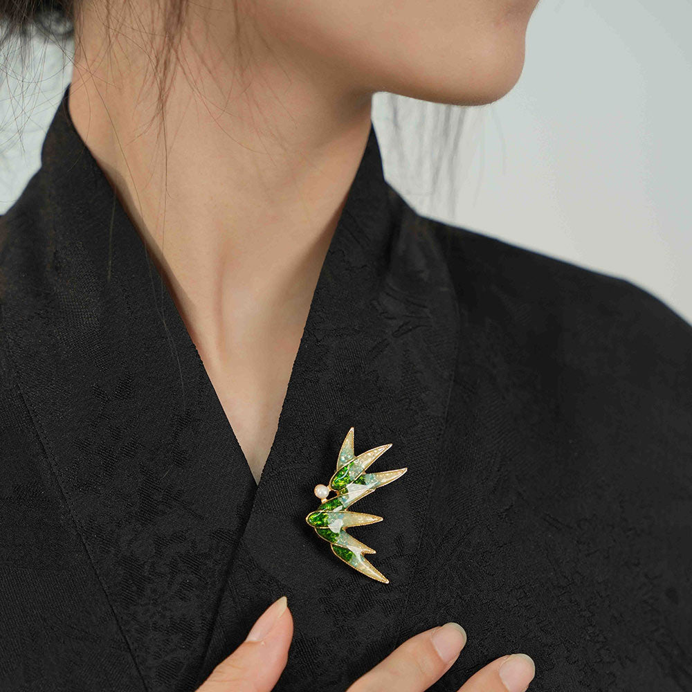 Jade Green Bamboo Leaf Brooch