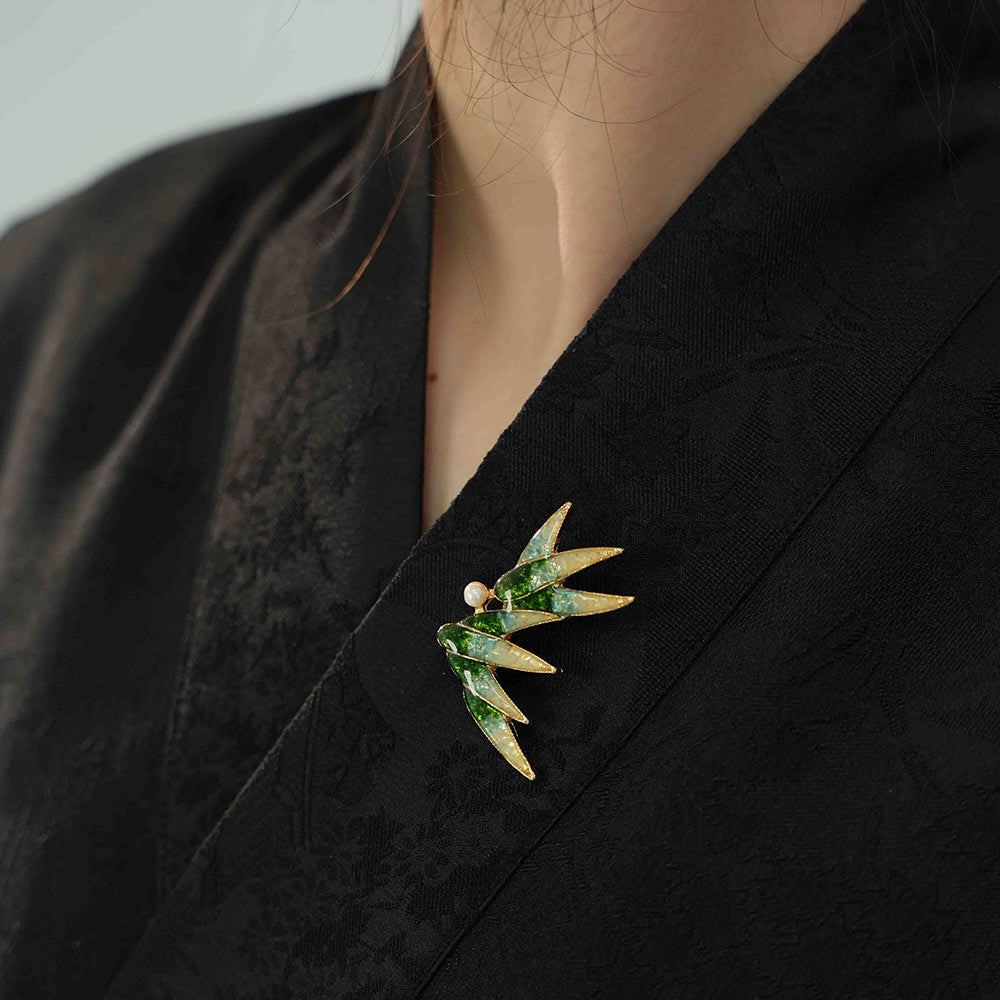 Jade Green Bamboo Leaf Brooch