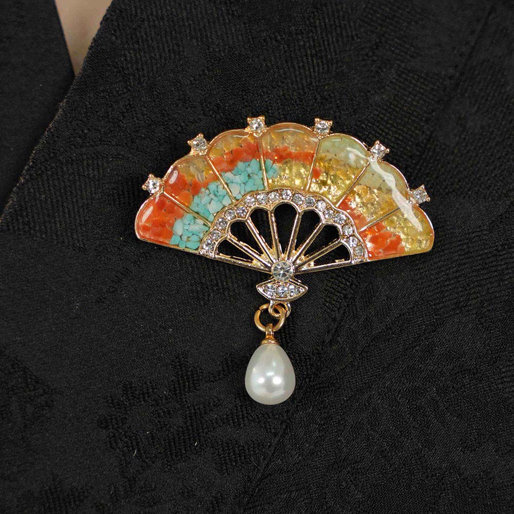 Dunhuang Fan Brooch with Pearl