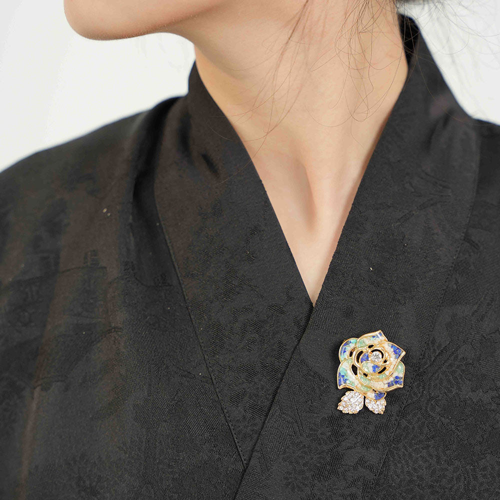 Camellia Brooch – Blue & White Series