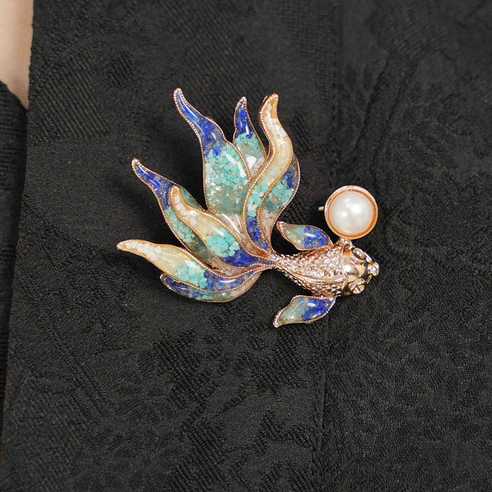Goldfish Brooch – Blue & White Series