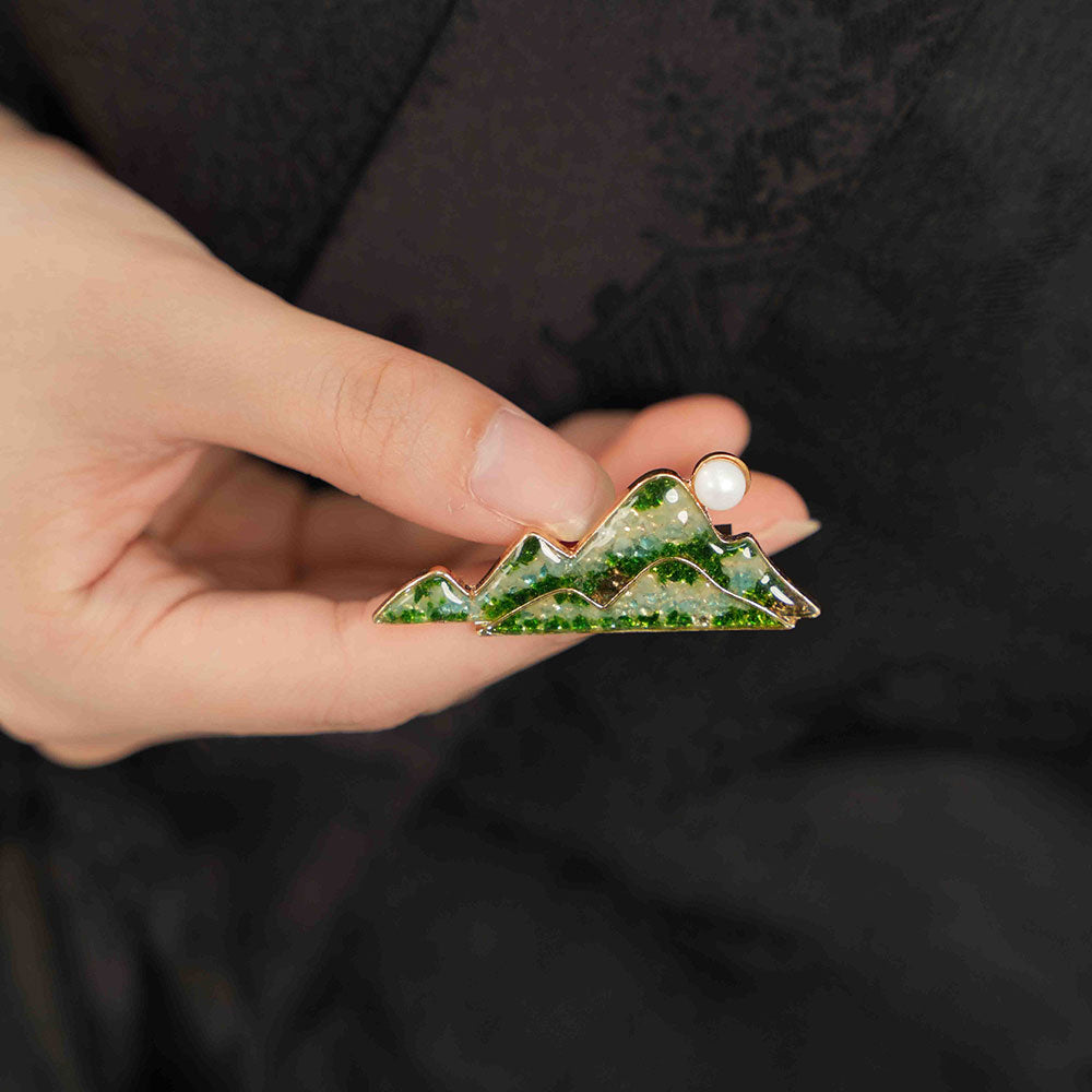 Jade Green Landscape Brooch