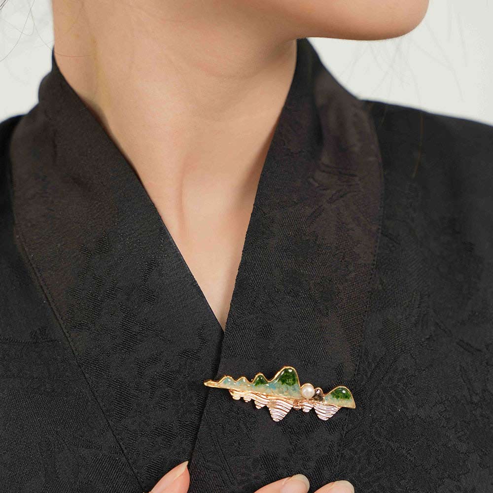 Jade Green Landscape Reflection Brooch