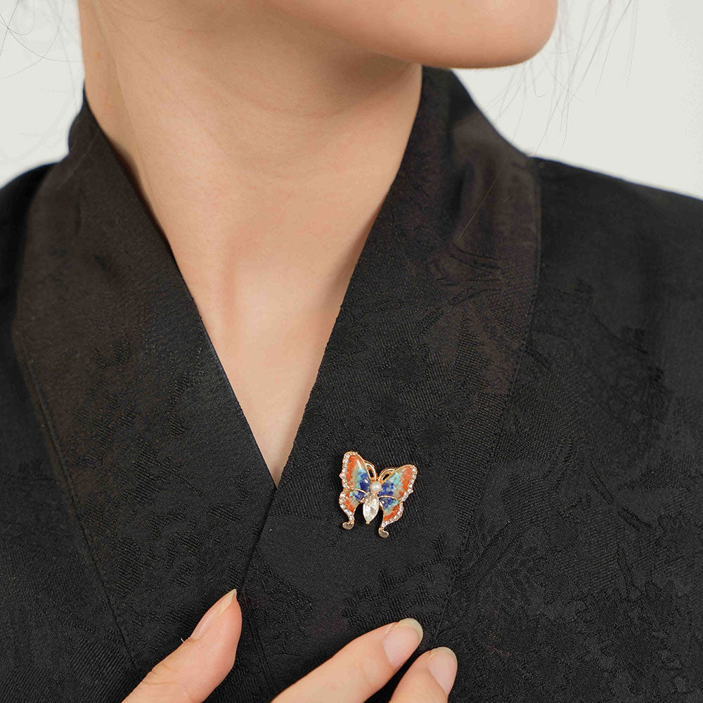 Dunhuang Color Pearl Butterfly Brooch