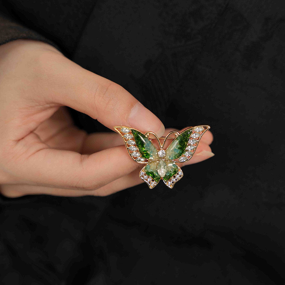 Jade Green Flying Butterfly Brooch