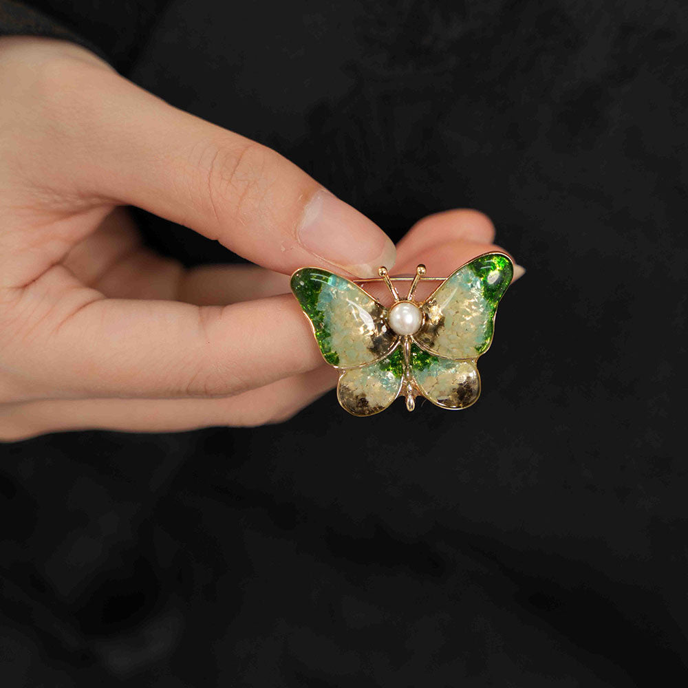 Vintage Jade Green Butterfly Brooch