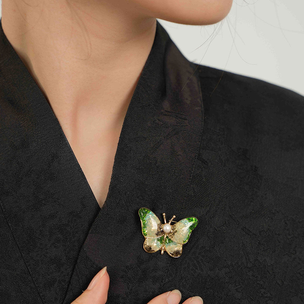 Vintage Jade Green Butterfly Brooch