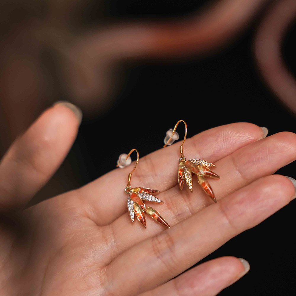Bamboo Leaf Earrings – Red Series
