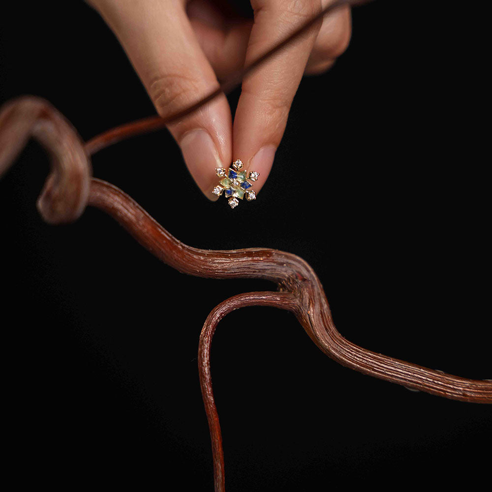 Blue & White Snowflake Stud Earrings