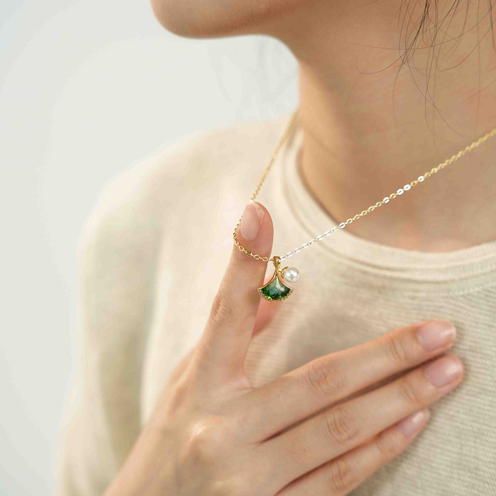 Emerald Green Ginkgo Leaf Necklace