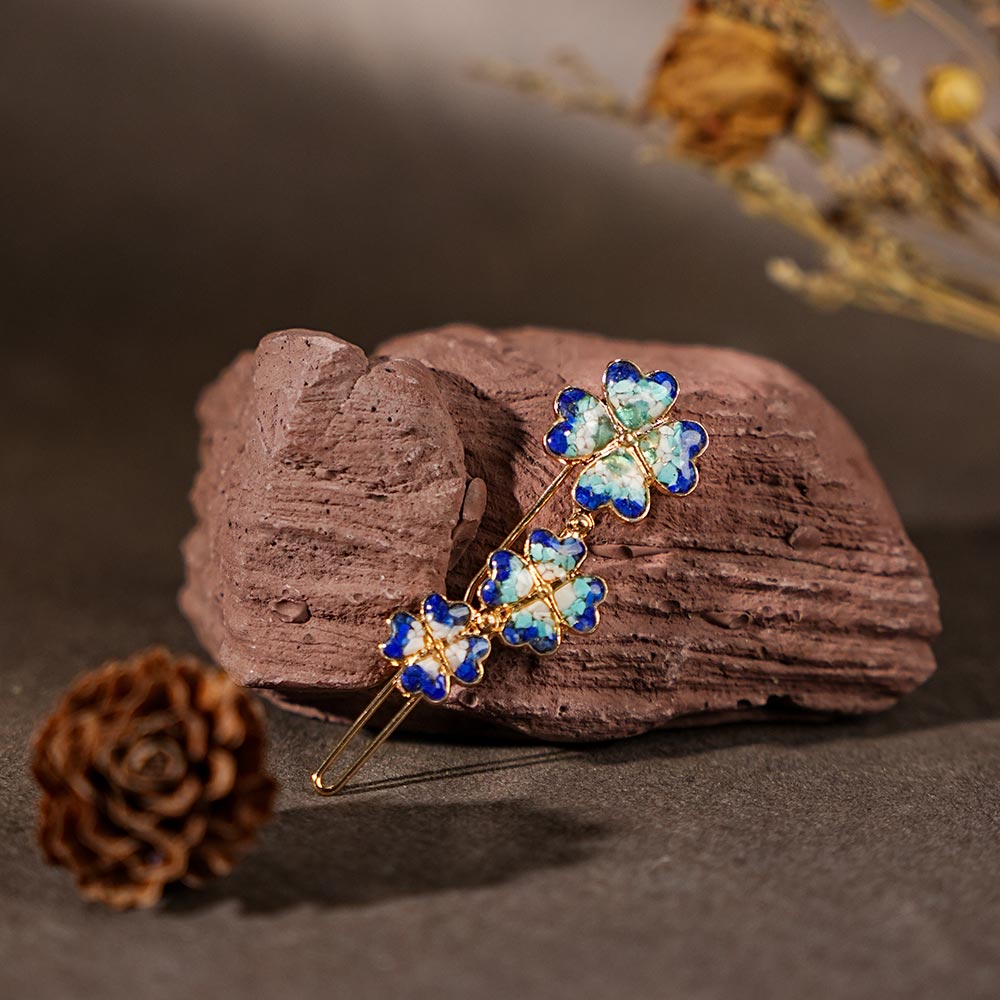 Cyan Lapis Four-Leaf Clover Hairclip